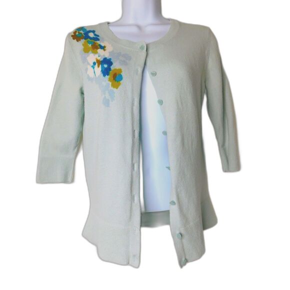 Woman's Sweater Merona  Sz. S Light Blue Floral Button Front Schoolgirl Office - Picture 2 of 9